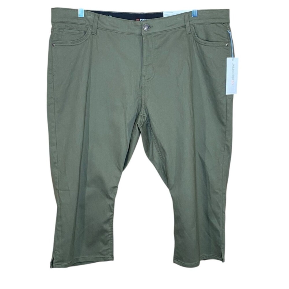 Liz Claiborne Sara Crop Capri Pants Mid Rise Plus Size 20W Summer Olive Green